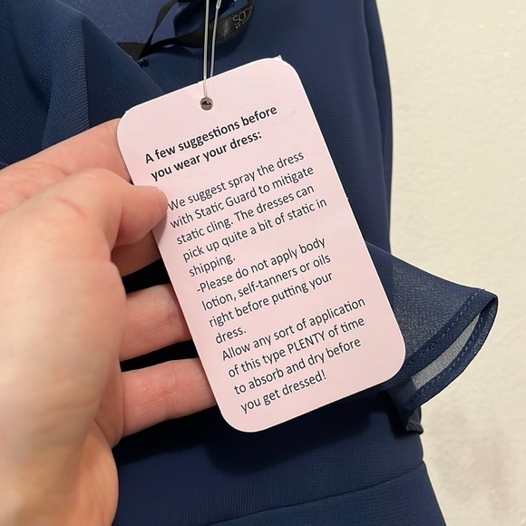 Dessy Collection Social Bridesmaids Blue 8198 Crepe Ruffled High Low Wrap Dress - Picture 4 of 7